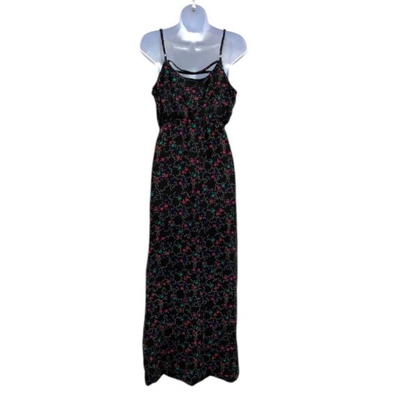 I love Ronson Black Chiffon Lines Maxi Dress Size Large Multi Heart Design - Picture 6 of 11